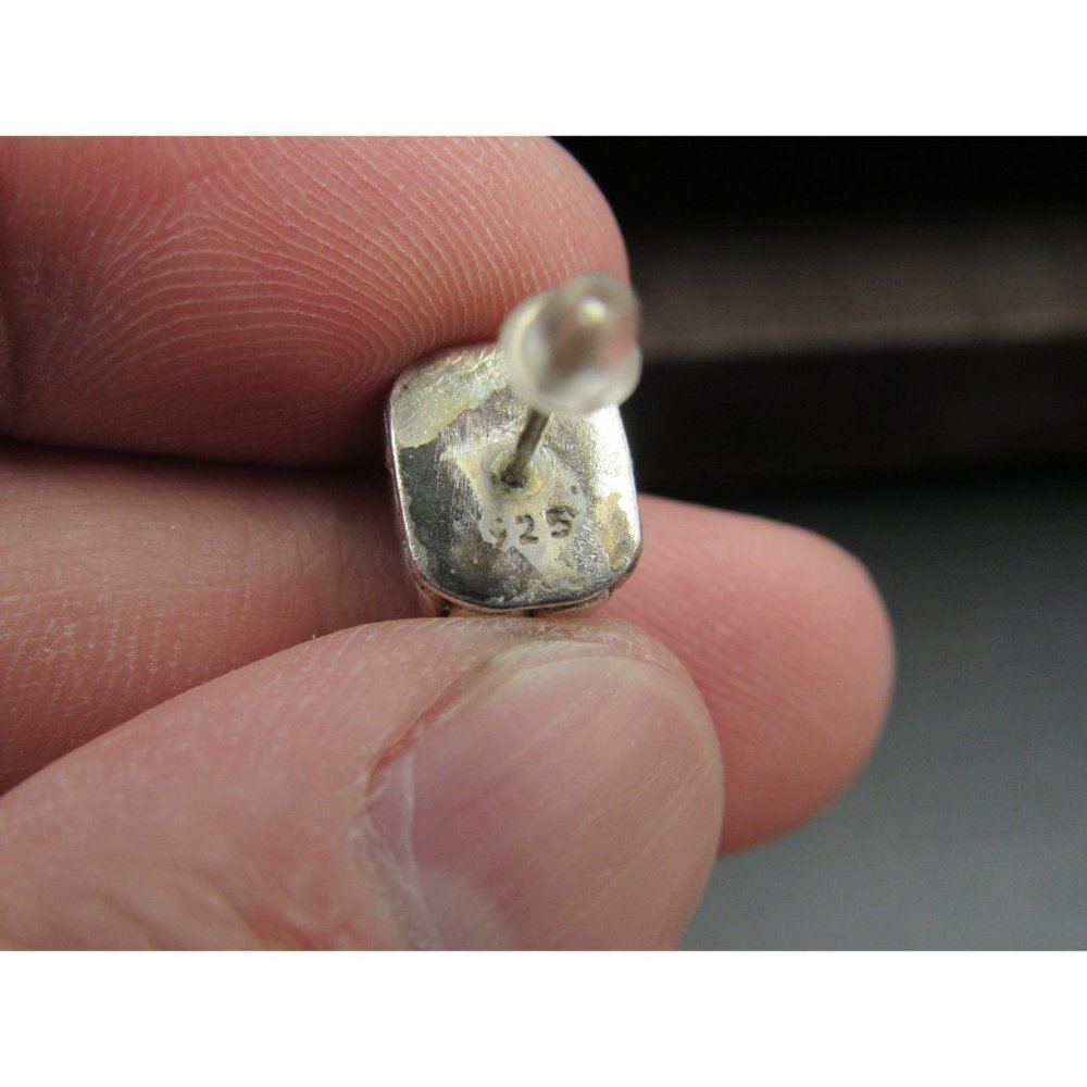 Sterling Silver Tarnished Worn Rectangle Topaz St… - image 4